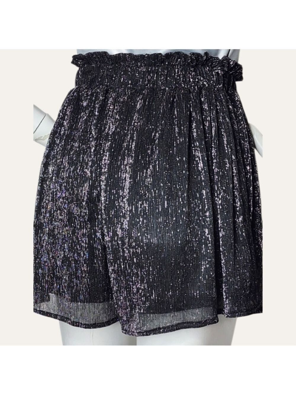 Dex Black Metallic Pull-On Paperbag Shorts NWT Large Resort Night Luxe - Picture 5 of 9